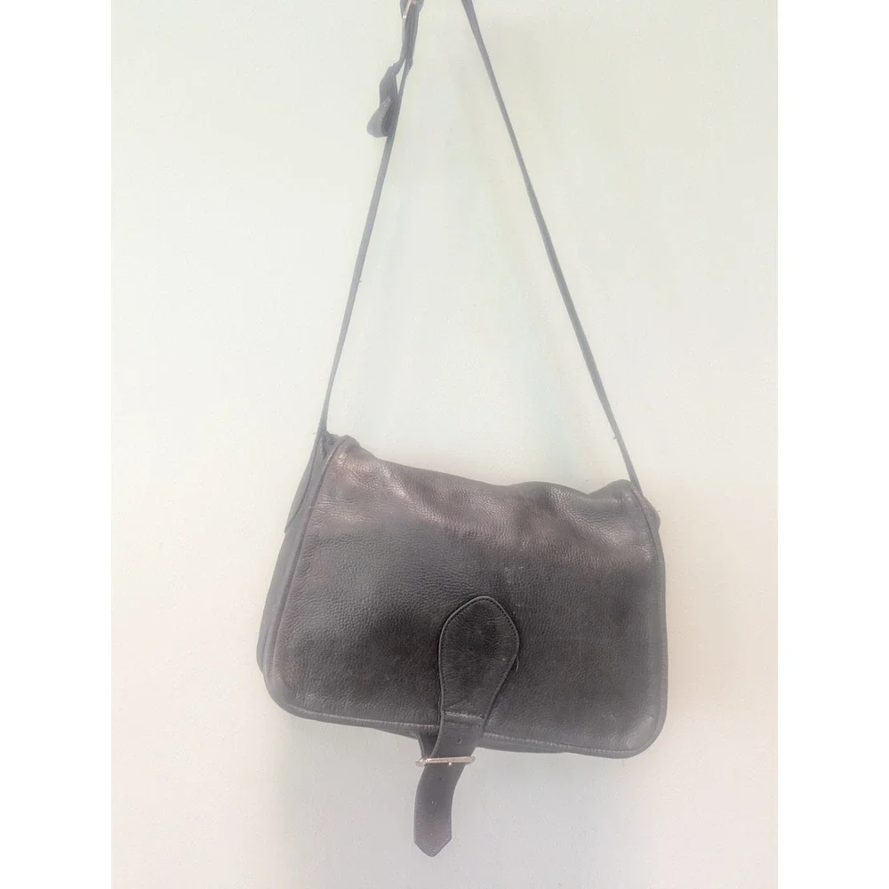 Paul B Delvaille Messenger Bag New‎ York Black Brown Leather Vtg Flap Shoulder